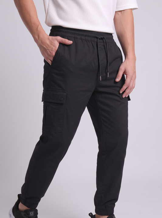 Pantaloni Cargo Fit in Cotone Elasticizzato - Nero