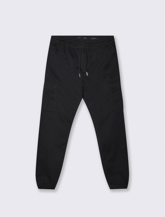 Cargo Fit Stretch Cotton Pants - Black