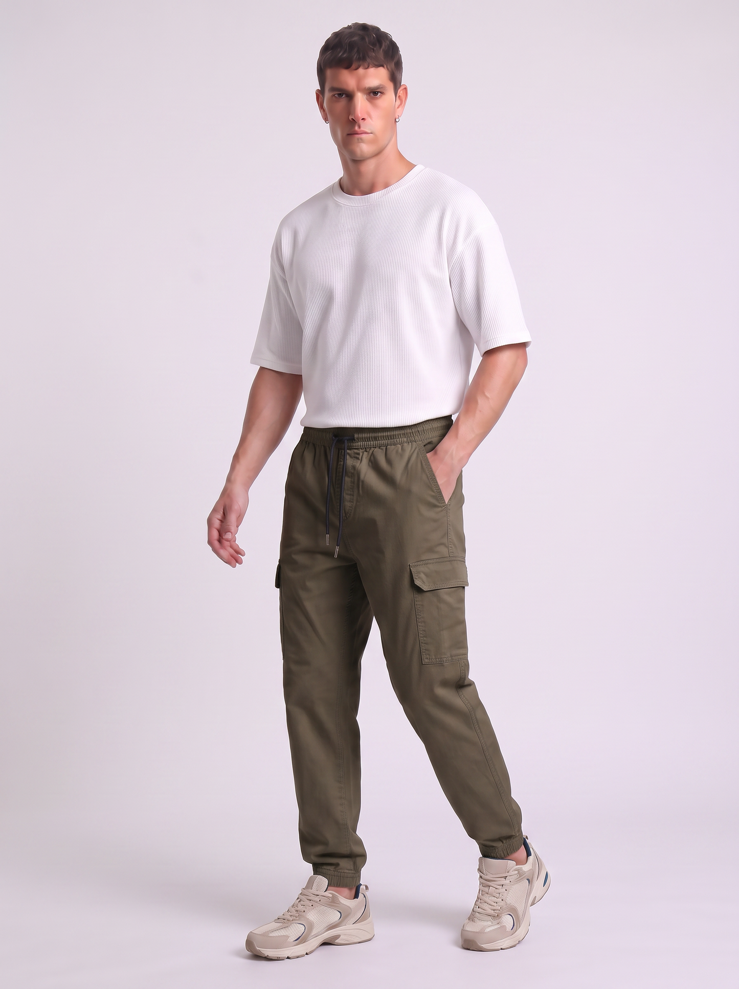 Pantaloni Cargo Fit in Cotone Elasticizzato - Verde kaki
