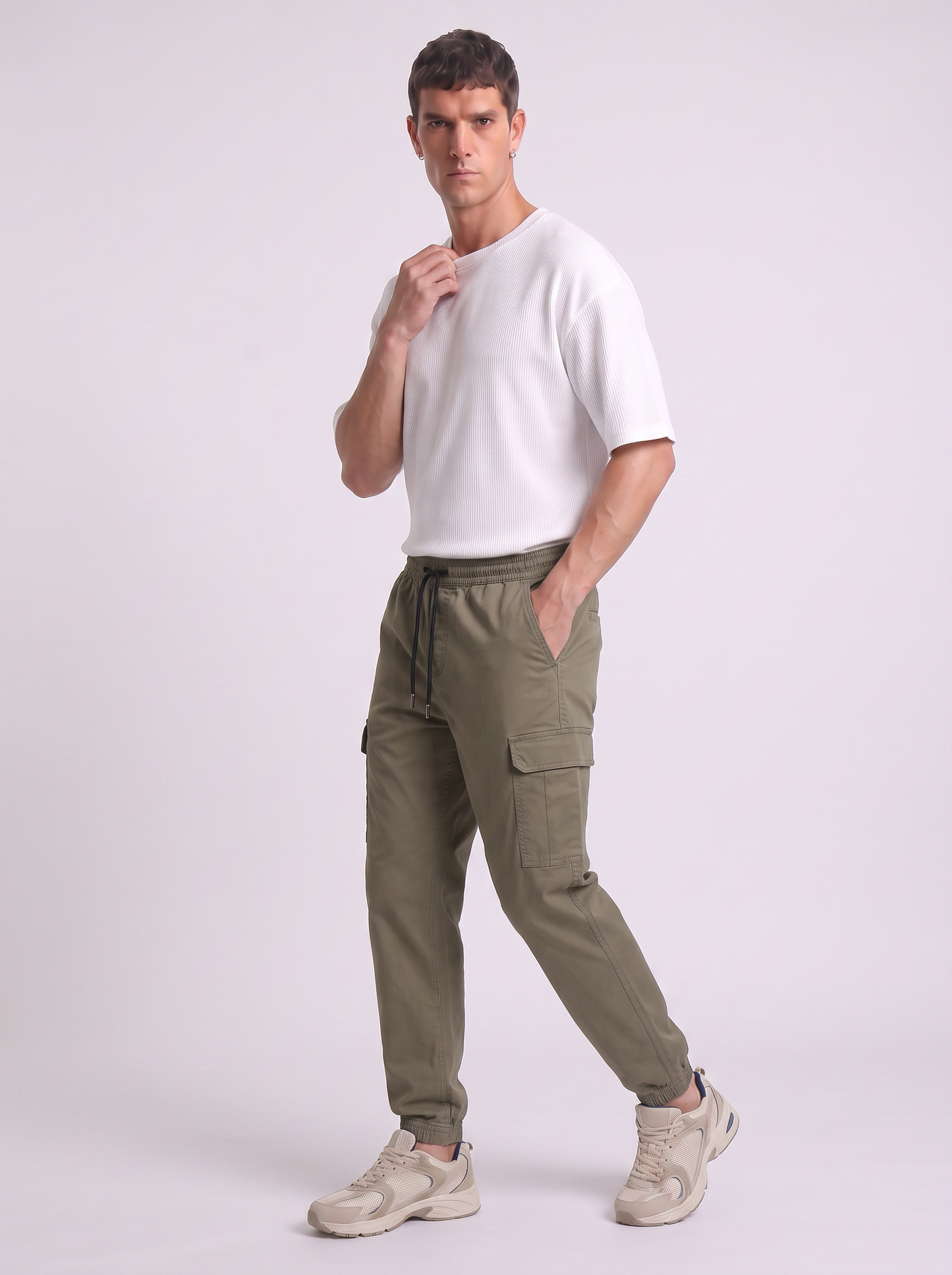 Pantaloni Cargo Fit in Cotone Elasticizzato - Verde kaki