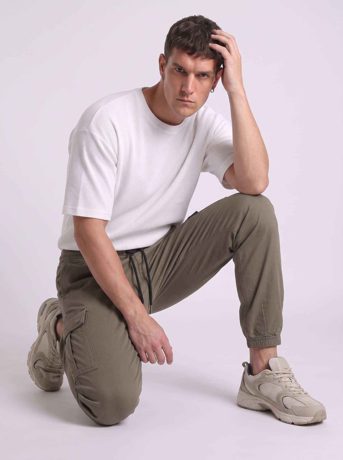 Pantaloni Cargo Fit in Cotone Elasticizzato - Verde kaki