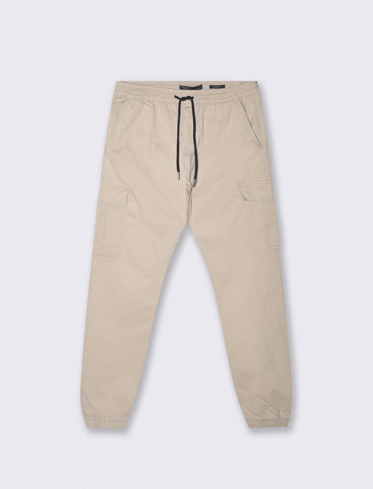 Pantaloni Cargo Fit in Cotone Elasticizzato - Beige