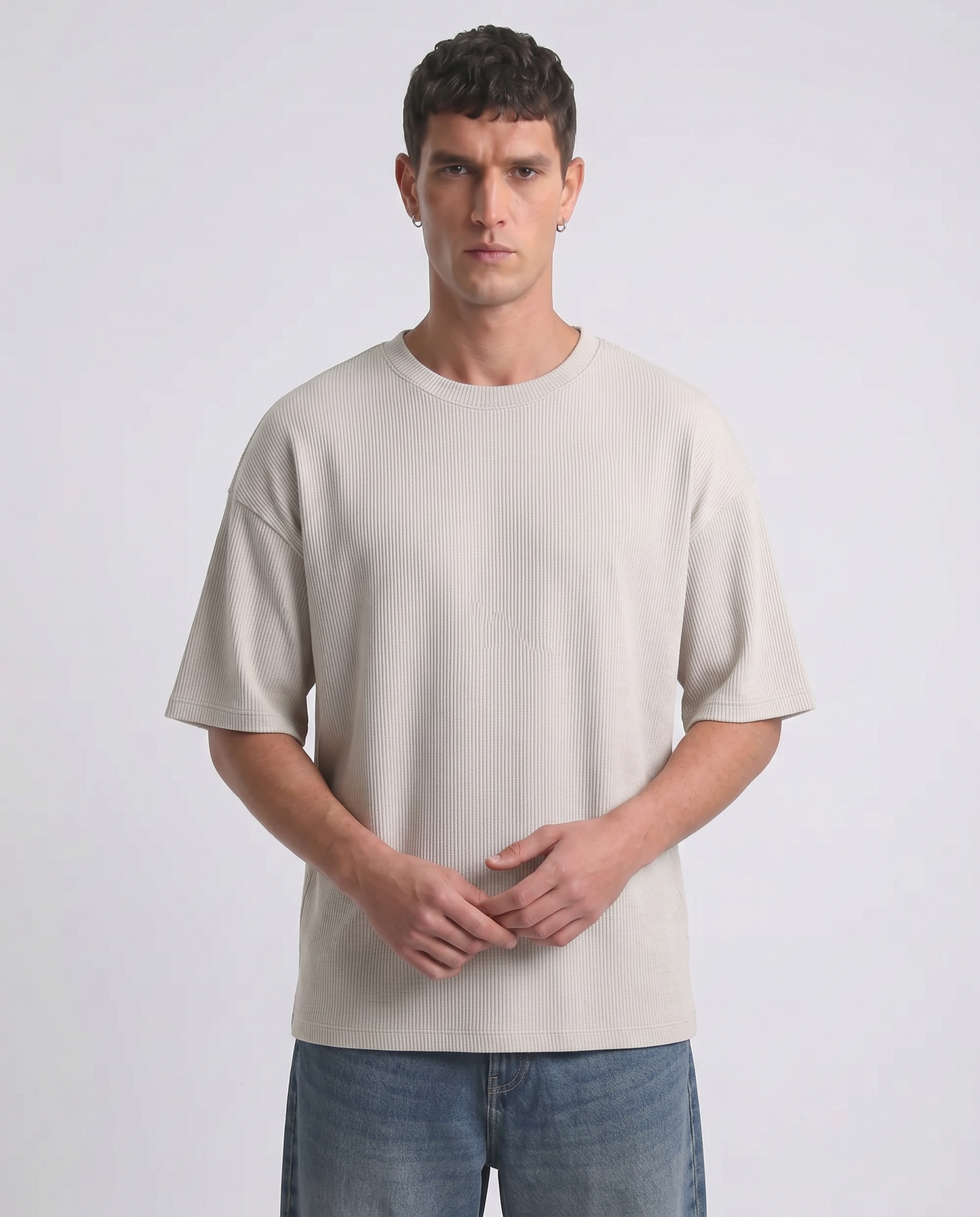 T-shirt Boxy Fit Effetto Maglia Coerente - Beige