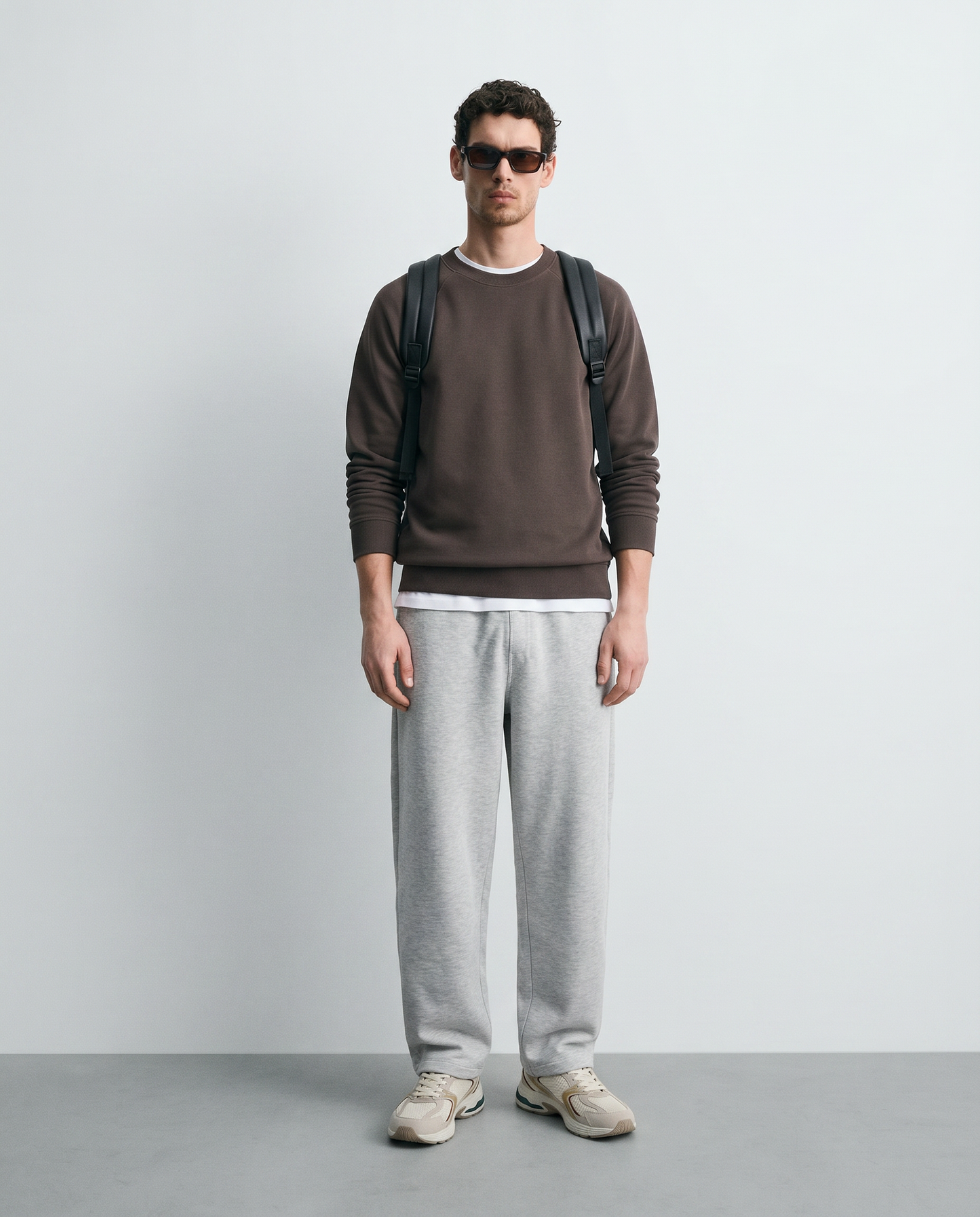 Jacquard Crewneck Regular Fit Sweatshirt - Brown