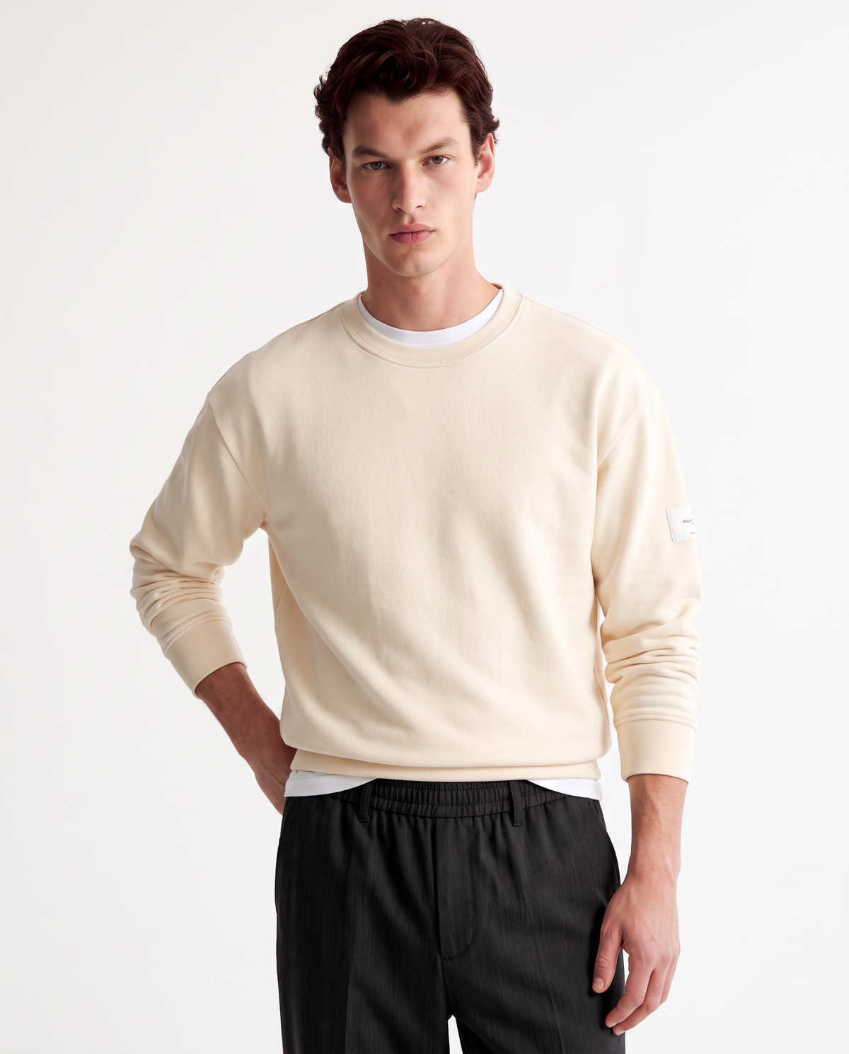 Felpa premium girocollo in interlock misto - Bianco latte