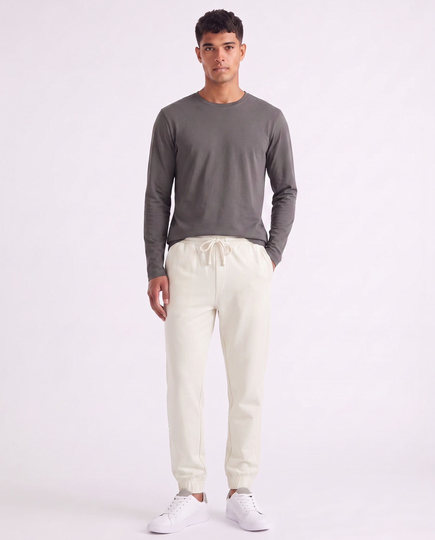 Pantaloni Jogger Premium in Interlock - Bianco latte