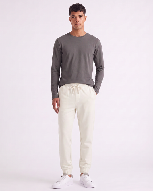 Pantaloni Jogger Premium in Interlock - Bianco latte