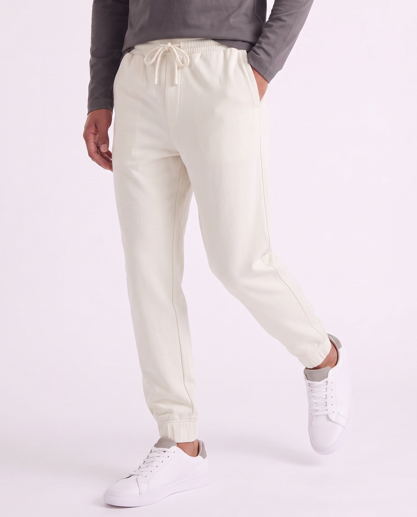 Pantaloni Jogger Premium in Interlock - Bianco latte
