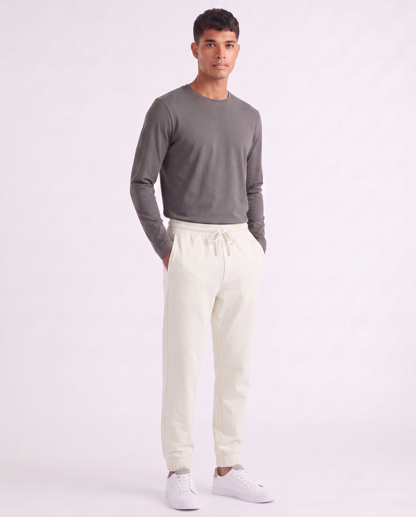 Pantaloni Jogger Premium in Interlock - Bianco latte