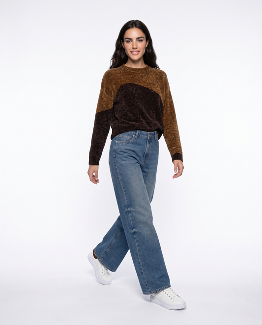 Long sleeve elegant crew neck sweater - 