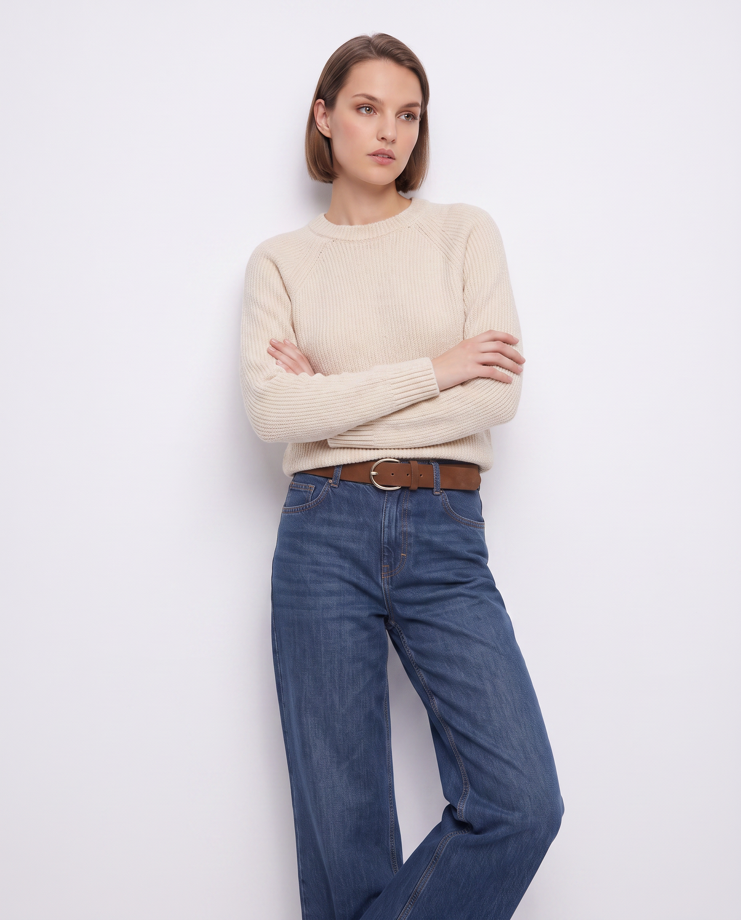 Pullover girocollo in ciniglia basic - Avorio