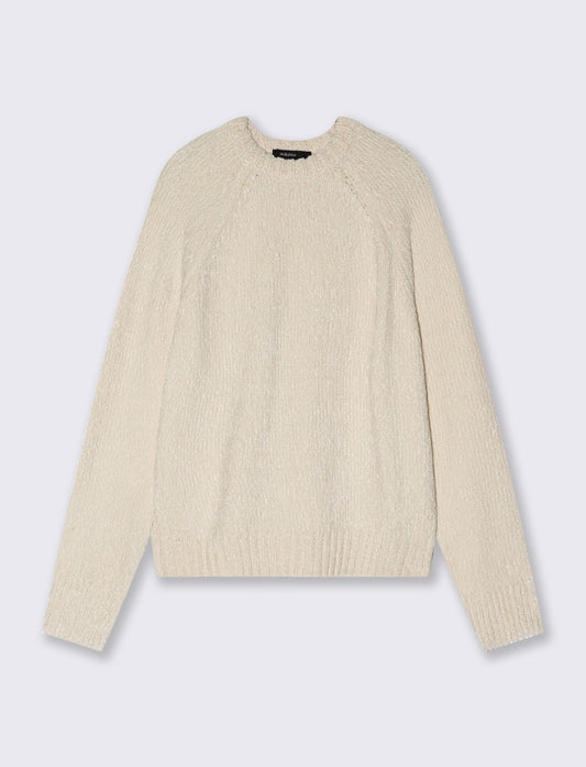 Pullover girocollo in ciniglia basic - Avorio