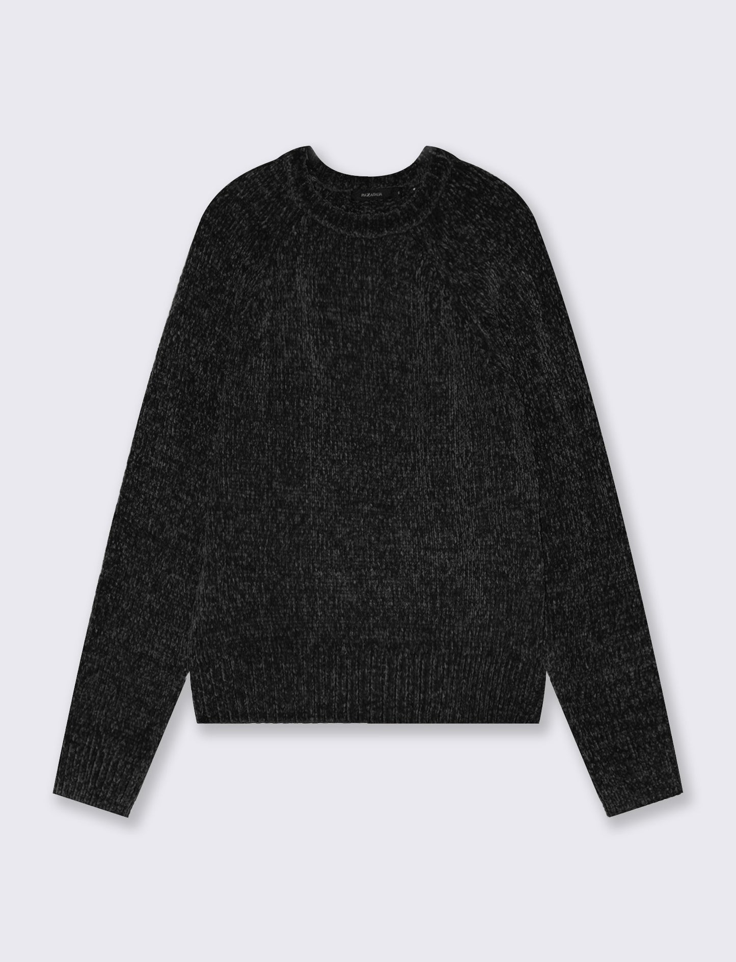 Basic velvet crew neck pullover - Black