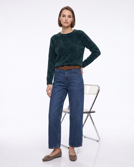 Basic velvet crew neck pullover - Green