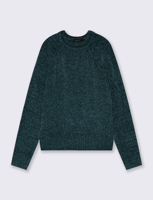 Pullover girocollo in ciniglia basic - Verde petrolio