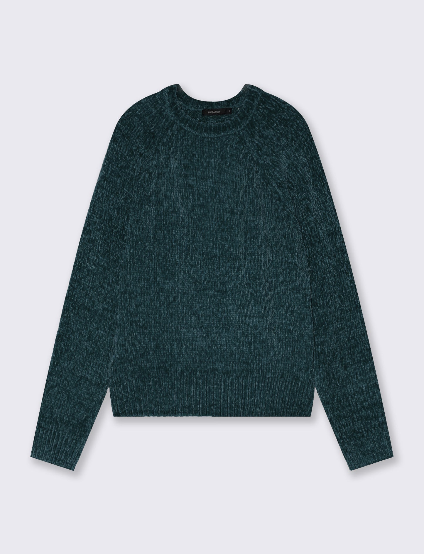 Pullover girocollo in ciniglia basic - Verde petrolio