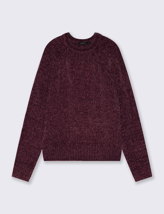 Pullover girocollo in ciniglia basic - Rosso rubino