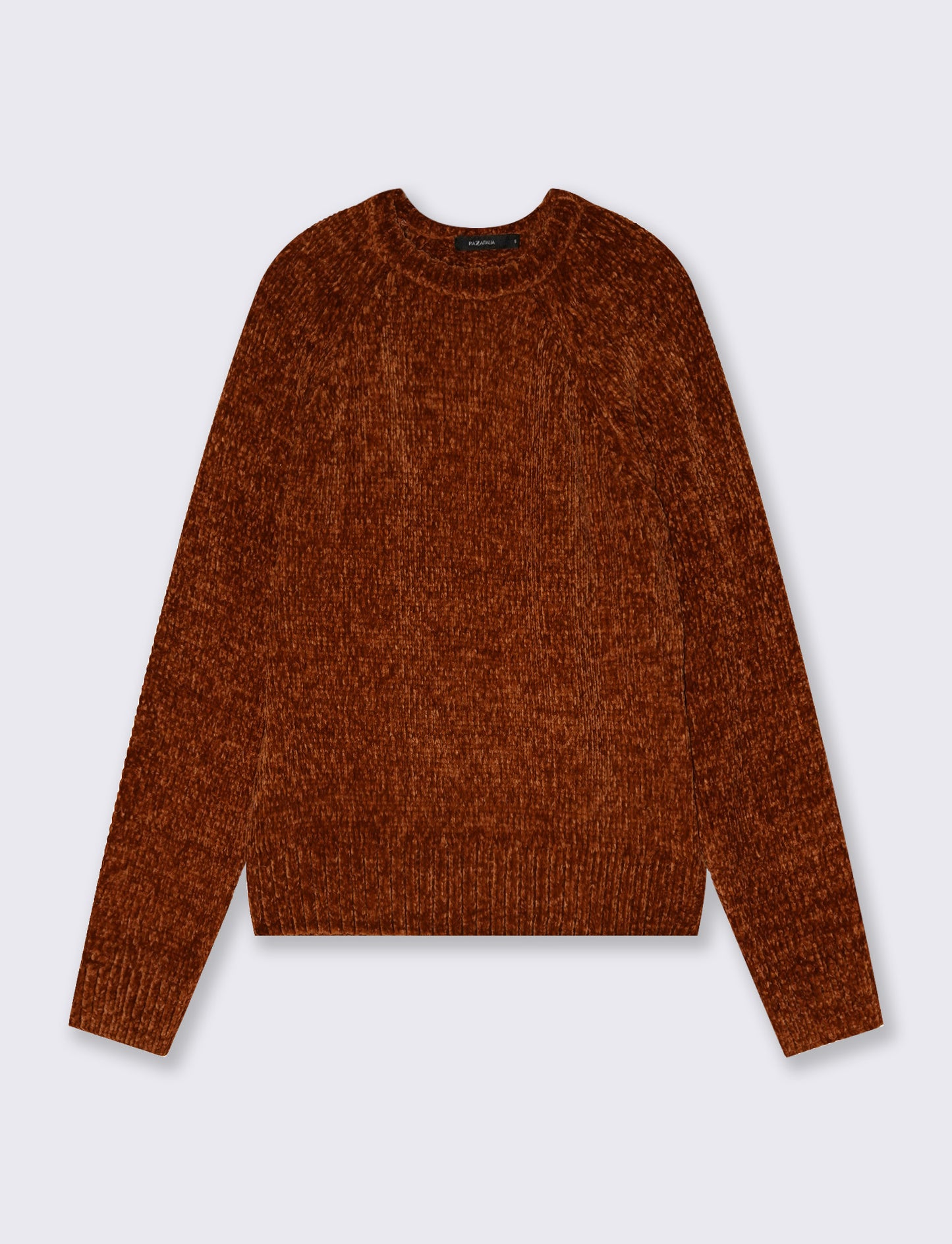 Pullover girocollo in ciniglia basic - Marrone bruciato