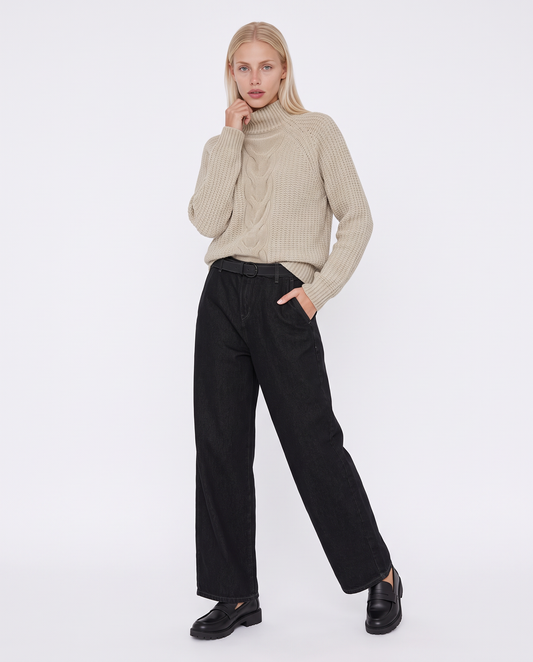 Turtleneck sweater with central braid - Beige