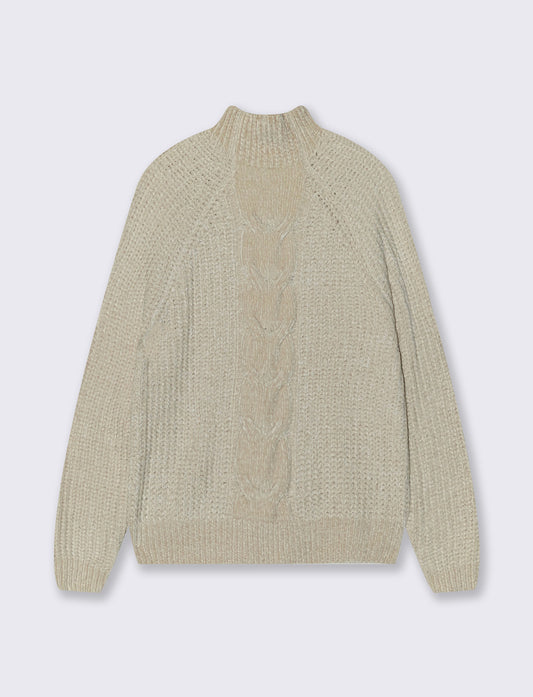 Turtleneck sweater with central braid - Beige