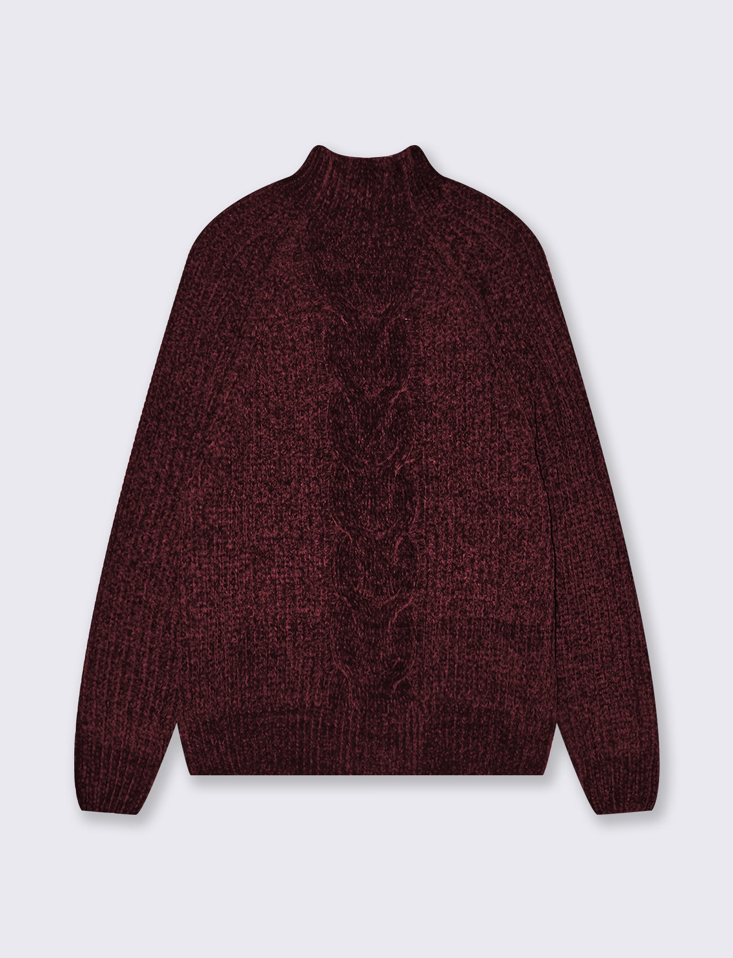 Pullover mezzo collo con treccia centrale - Rosso rubino
