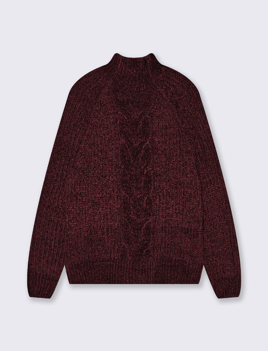 Turtleneck sweater with central braid - Red