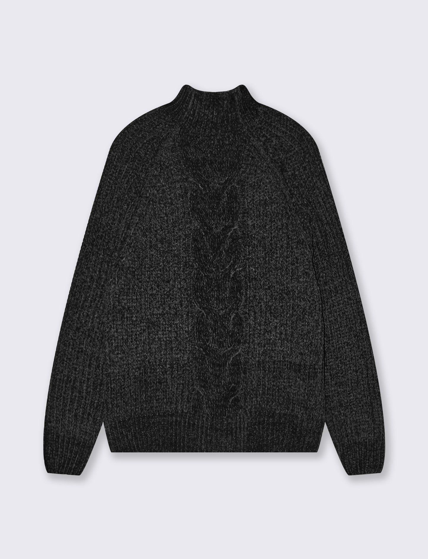 Pullover mezzo collo con treccia centrale - Nero