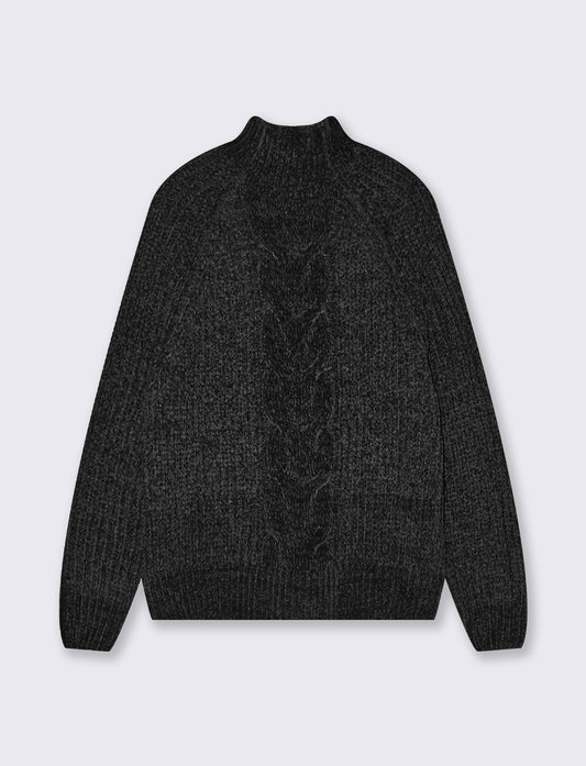 Turtleneck sweater with central braid - Black