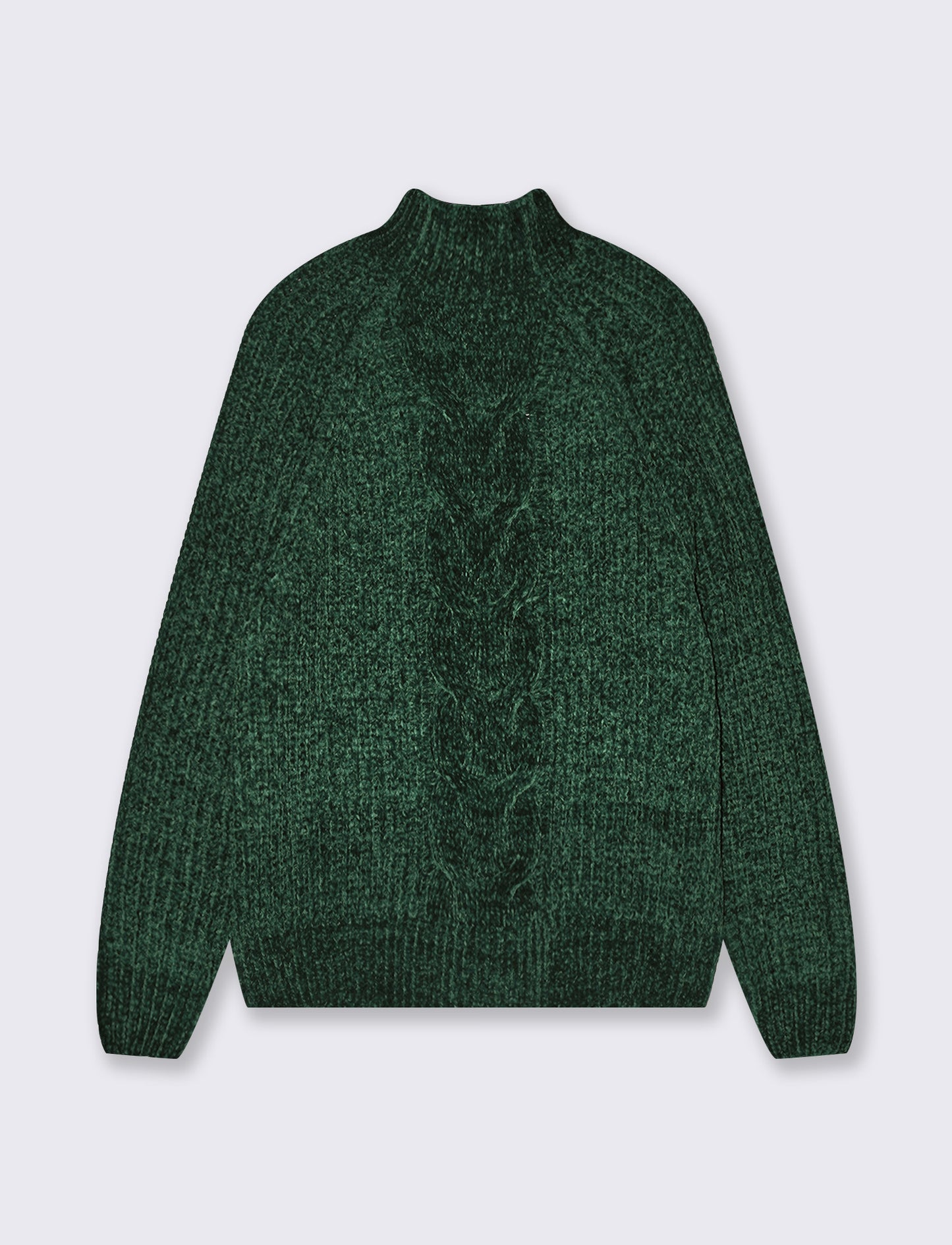 Pullover mezzo collo con treccia centrale - Verde bosco