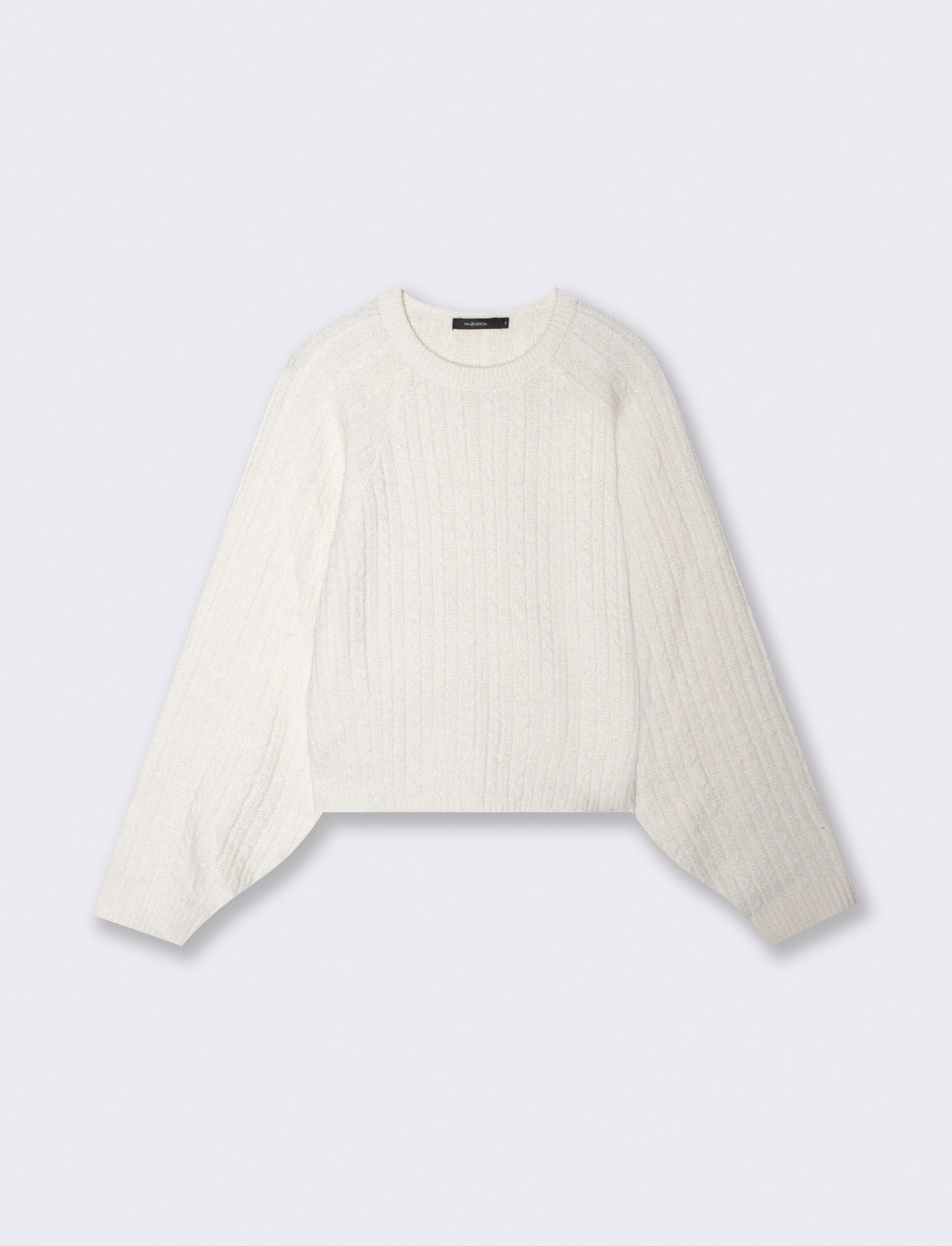 Pullover girocollo con trecce e manica raglan - Bianco latte