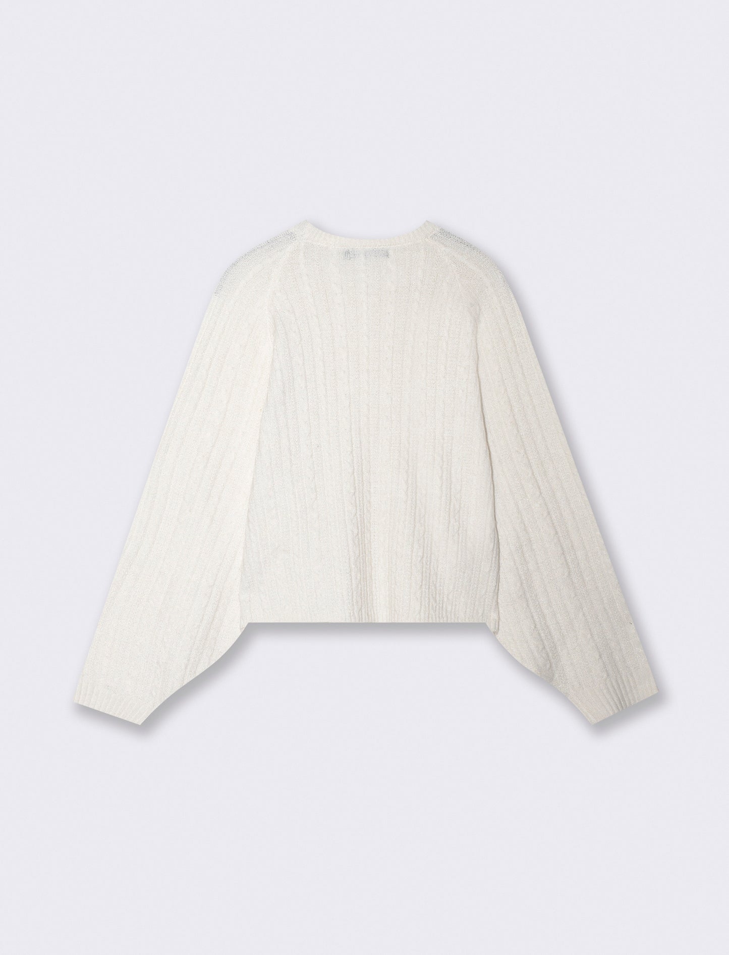 Pullover girocollo con trecce e manica raglan - Bianco latte