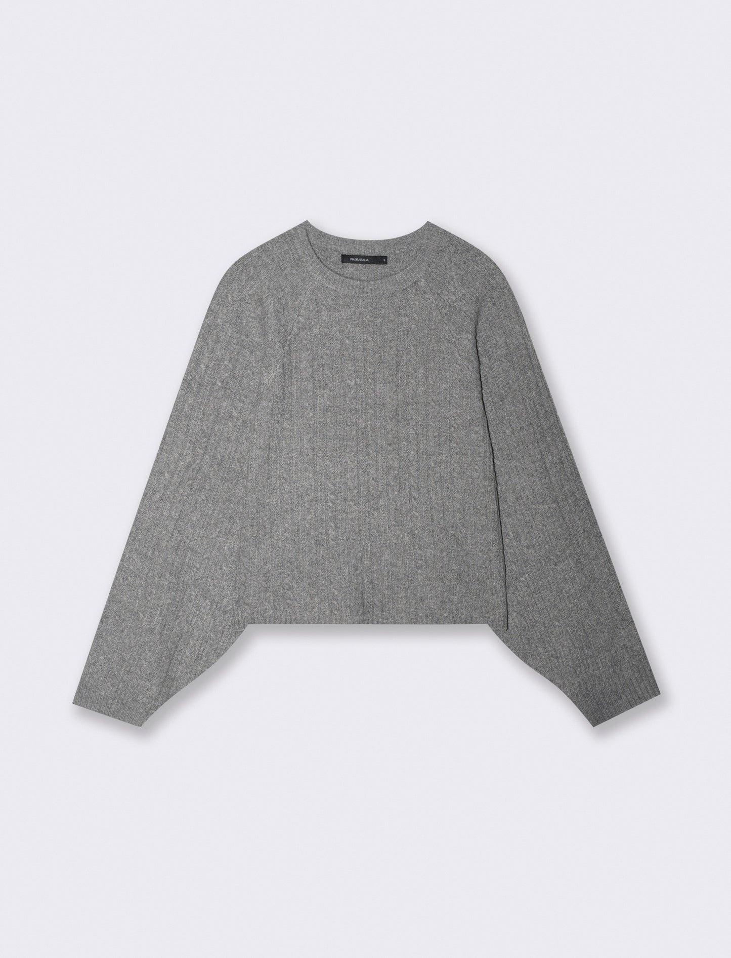 Pullover girocollo con trecce e manica raglan - Grigio mel.