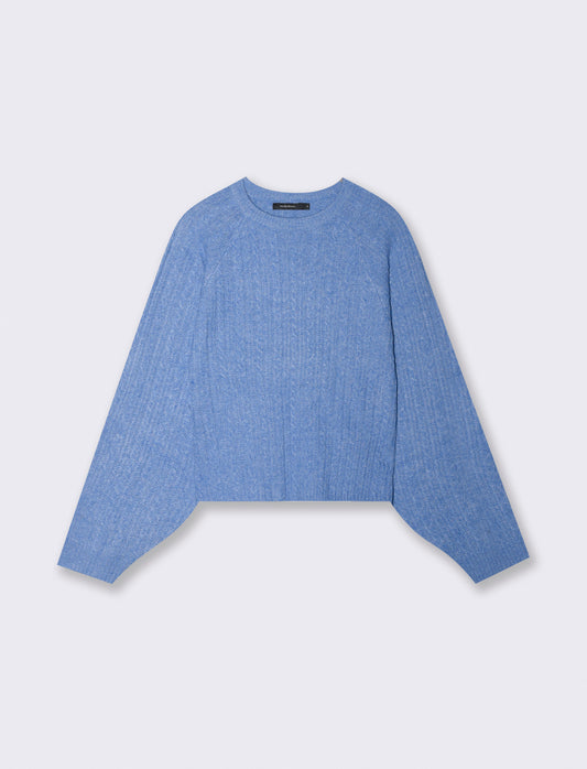 Crew neck pullover with braids and raglan sleeves - Sky blue