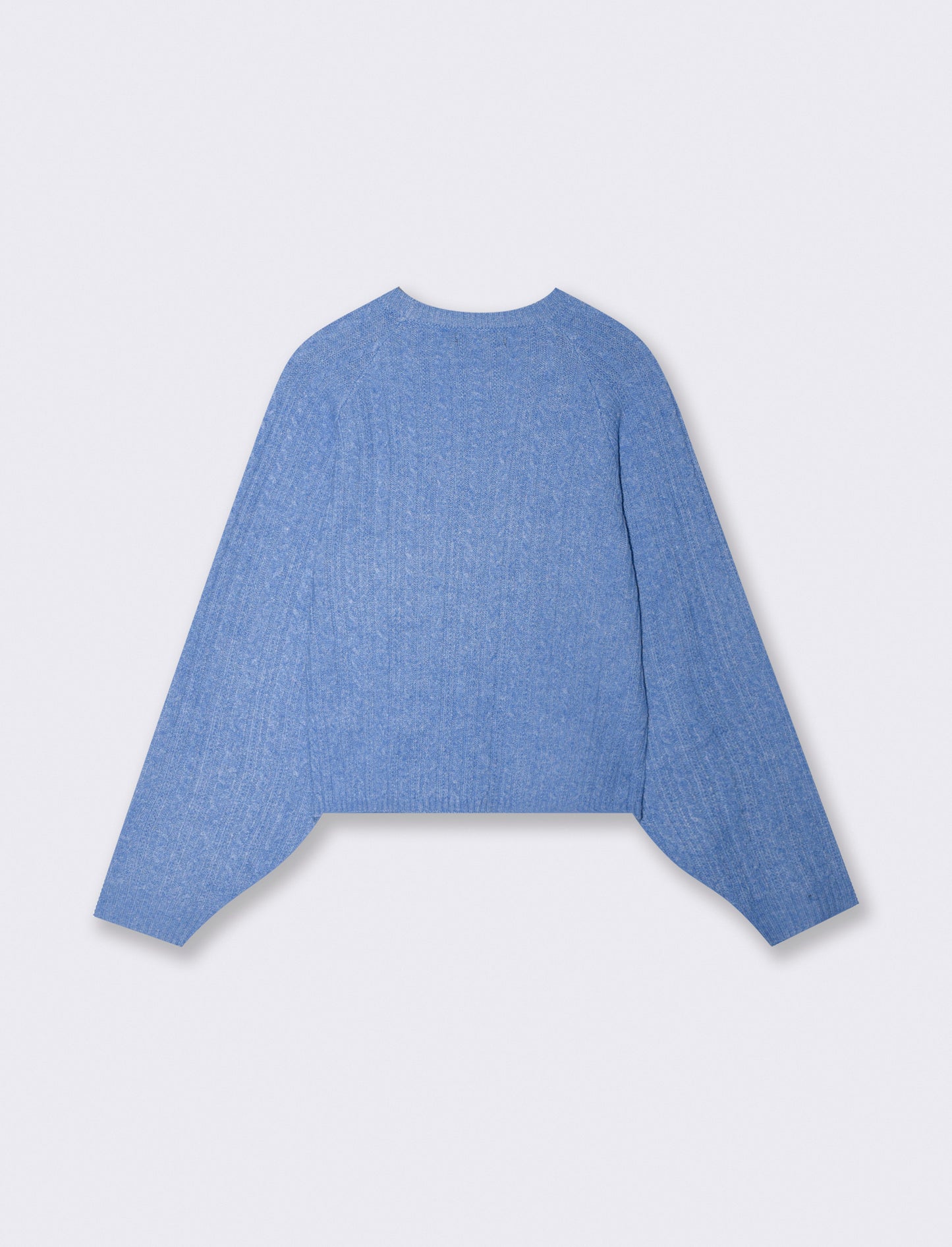 Pullover girocollo con trecce e manica raglan - Celeste melange