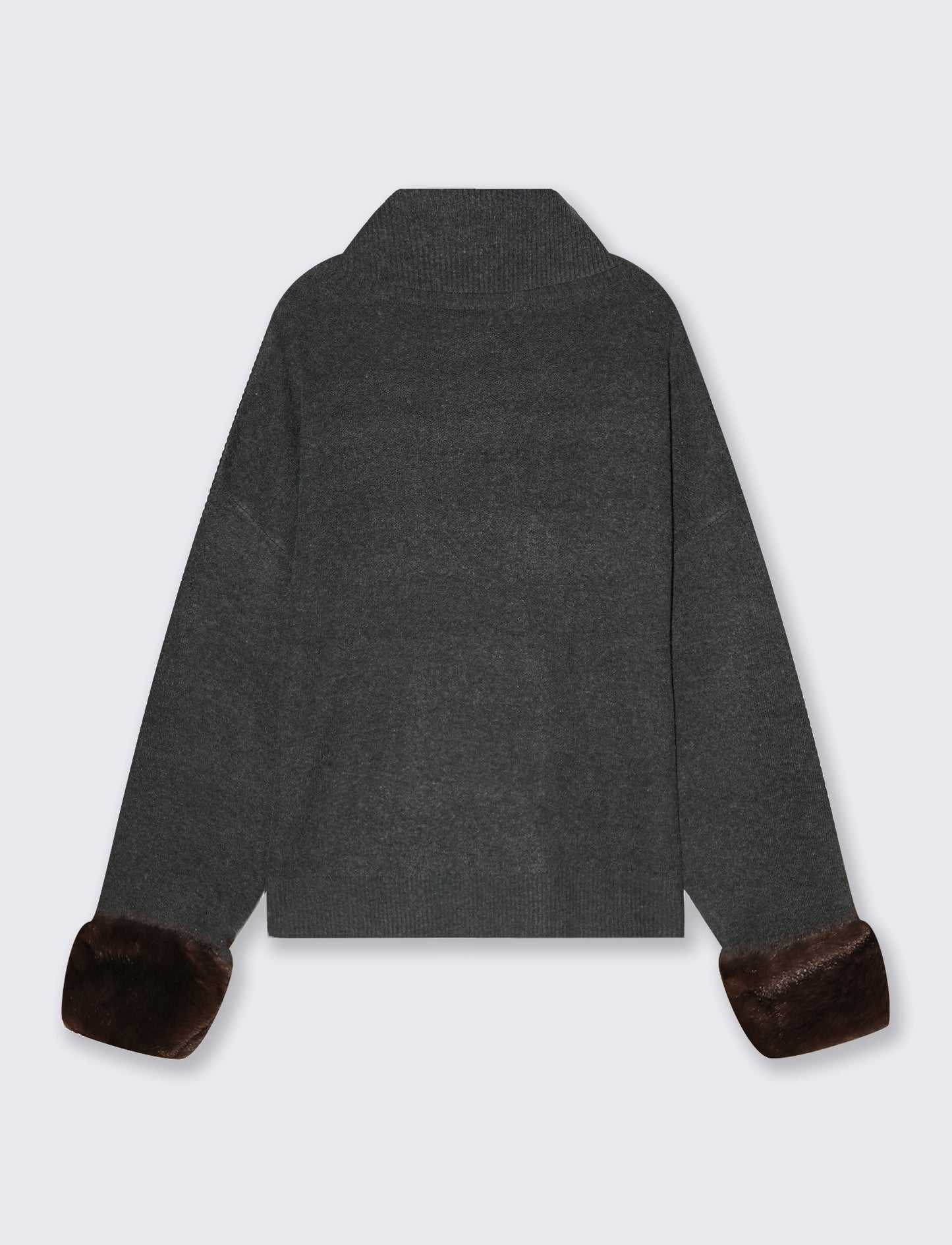 Pullover Collo Alto con Pelliccia ai Polsi - Grigio scuro