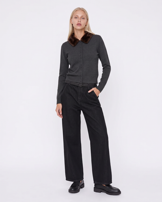 Cardigan with fur and ribbed details - Grey