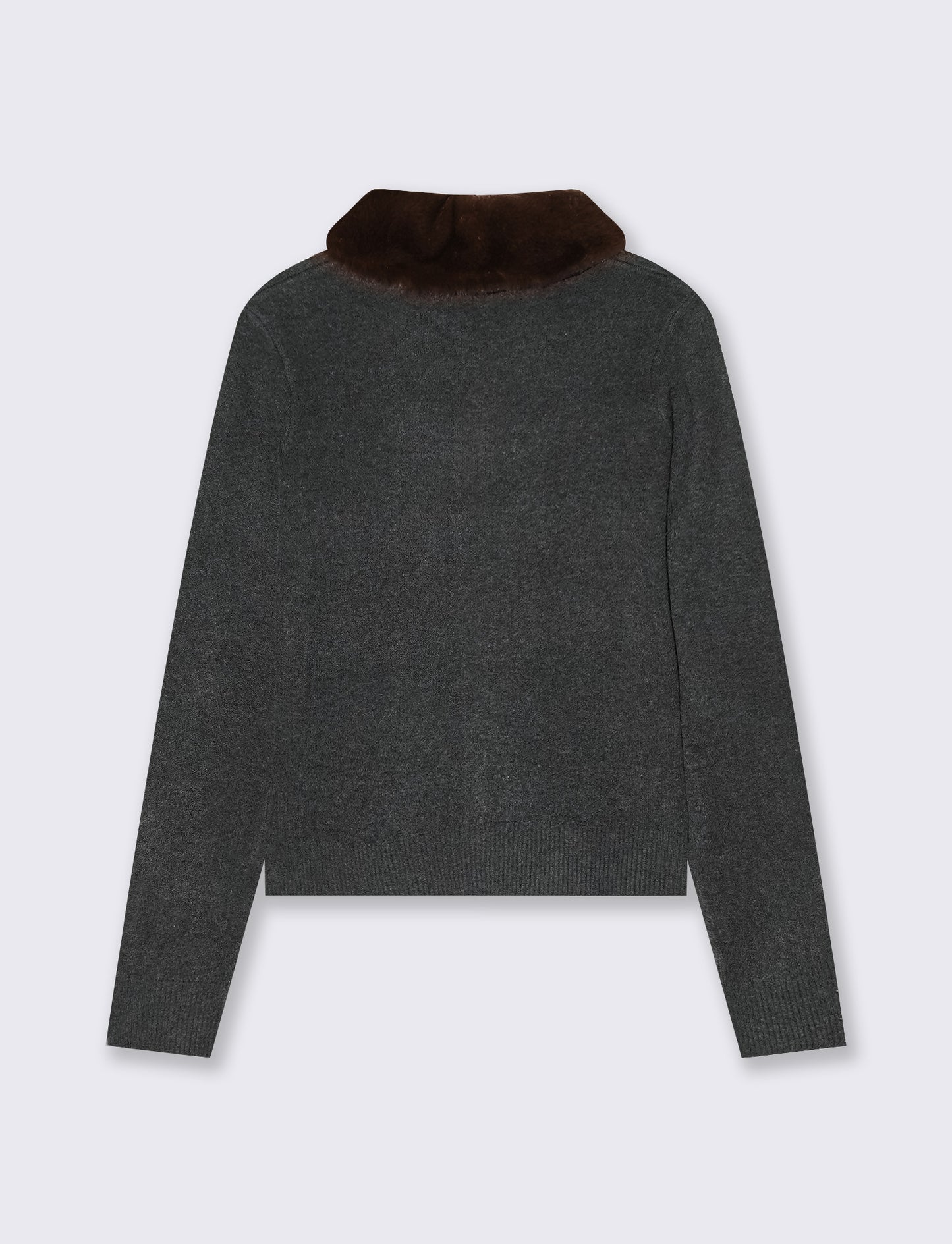 Cardigan con pelliccia e dettagli a costine - Grigio scuro