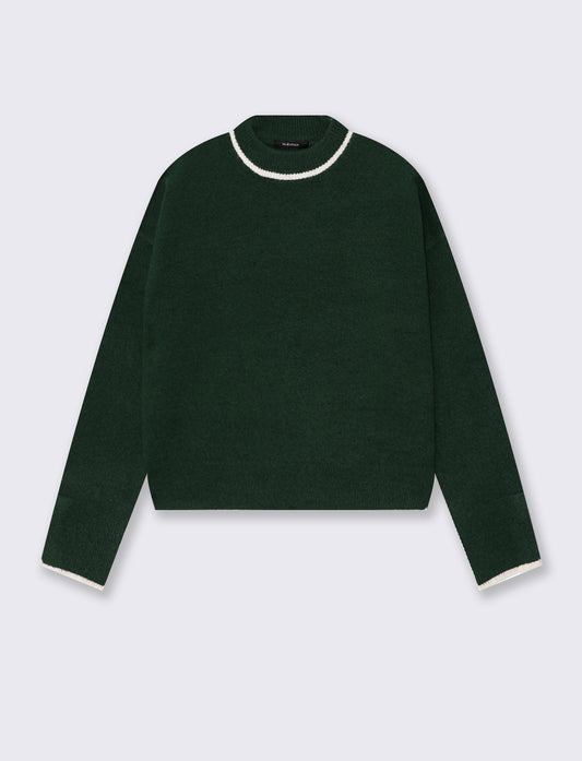 Crew neck pullover with contrasting collar - 