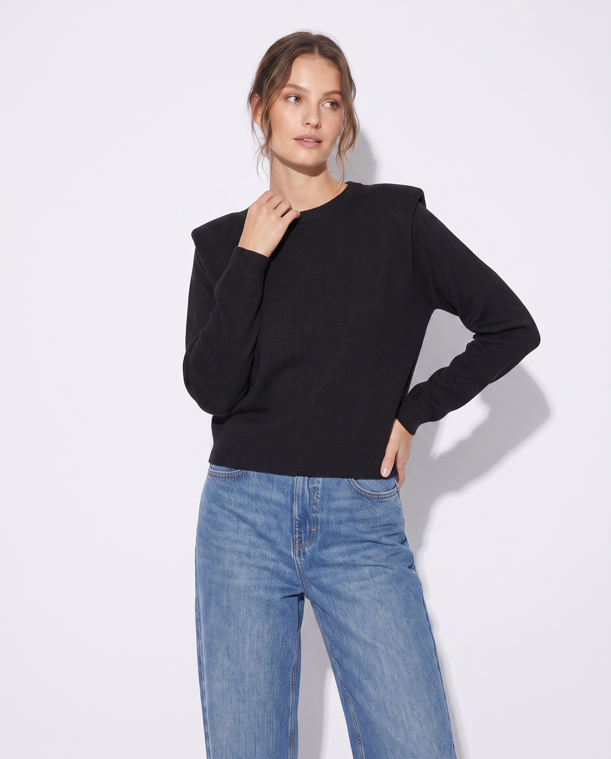 Crew Neck Sweater with Regular Straps - Black