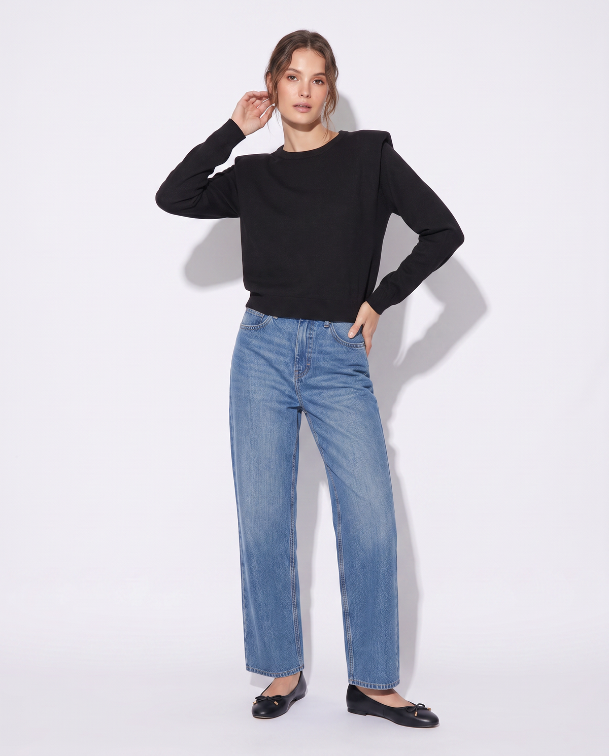 Crew Neck Sweater with Regular Straps - Black