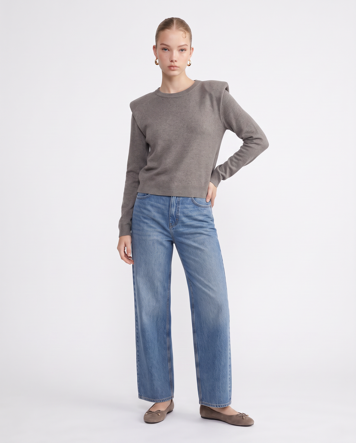Crew Neck Sweater with Regular Straps - Grey