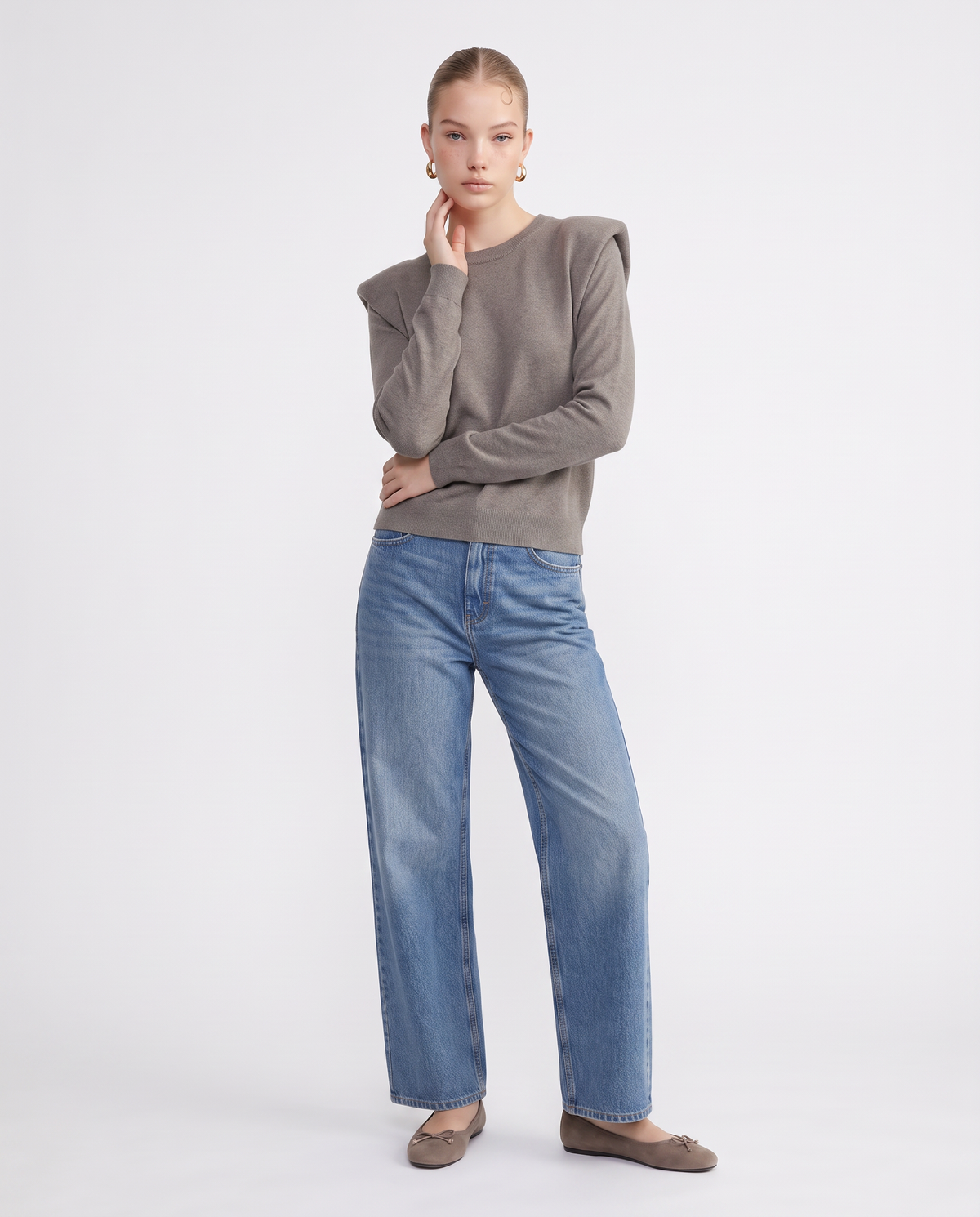 Crew Neck Sweater with Regular Straps - Grey