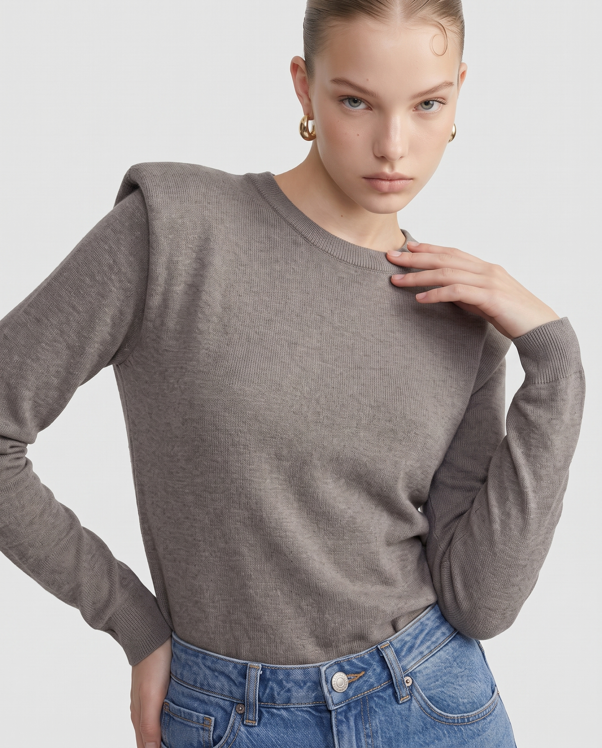 Crew Neck Sweater with Regular Straps - Grey