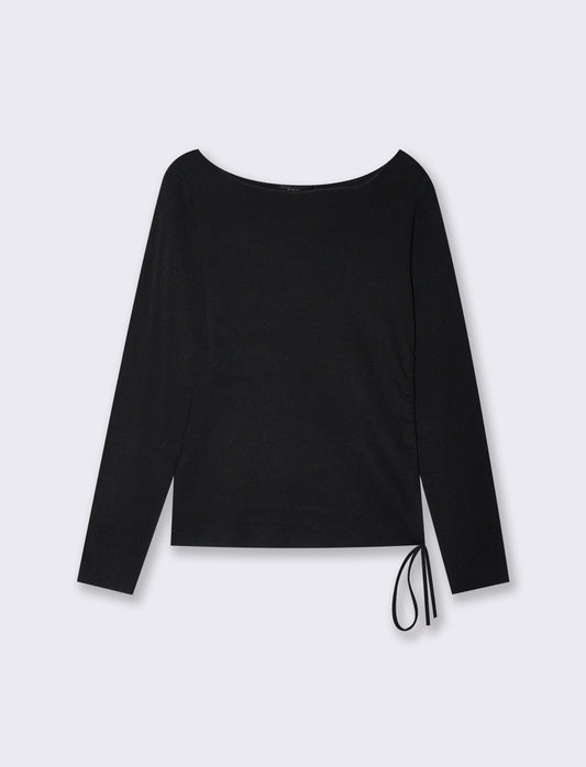 Pullover asimmetrico con coulisse laterale - Nero