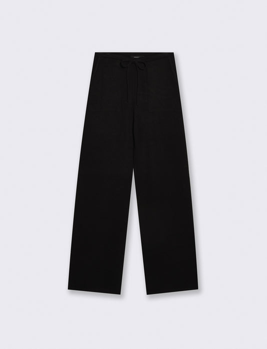 Knit Pants with Elastic and Pockets - Black