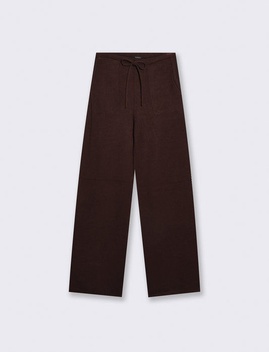 Knit Pants with Elastic and Pockets - Brown