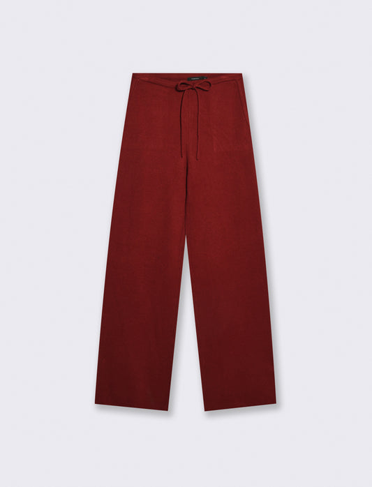 Knit Pants with Elastic and Pockets - Red