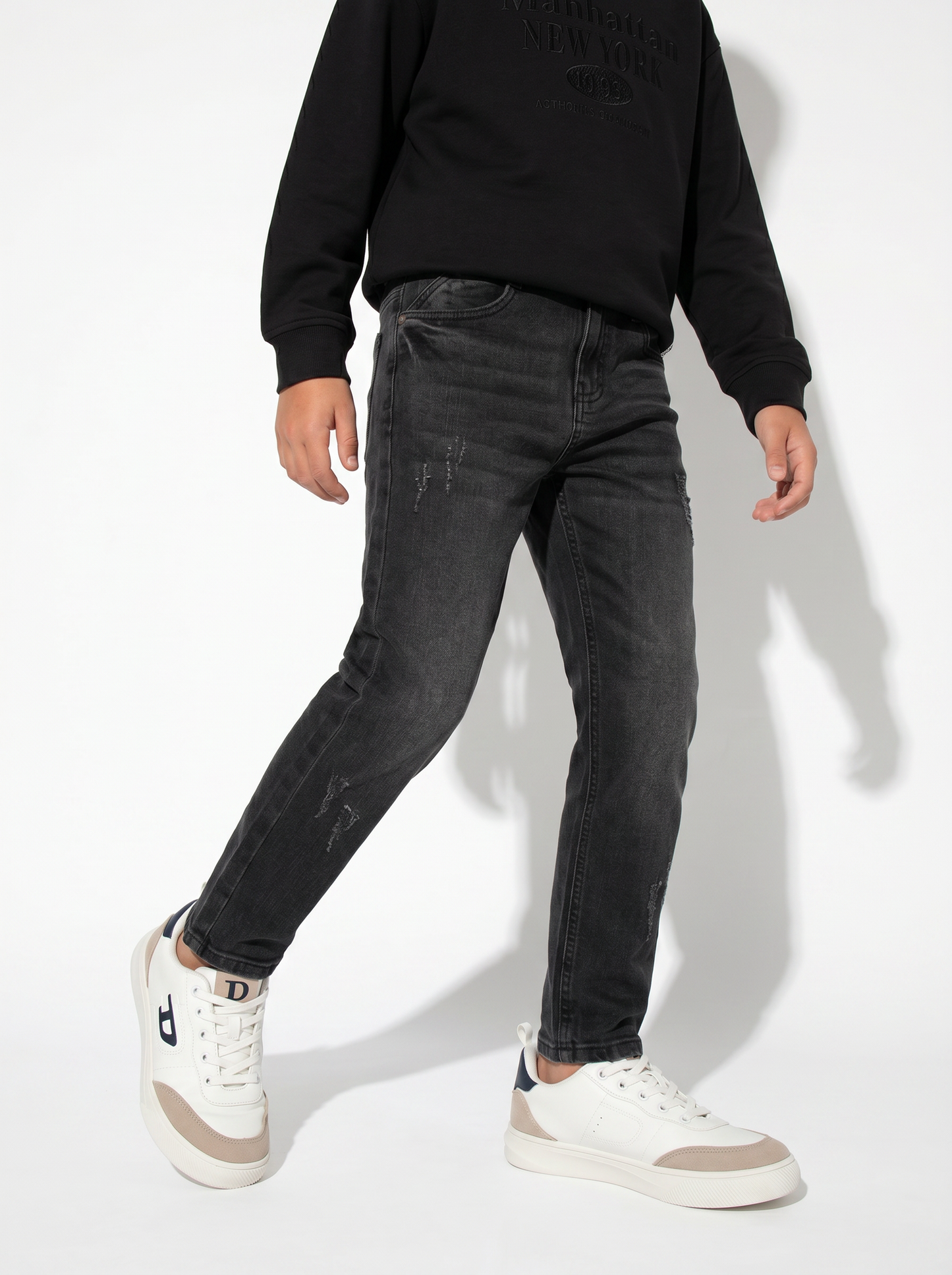 College style denim skinny jogging - Black