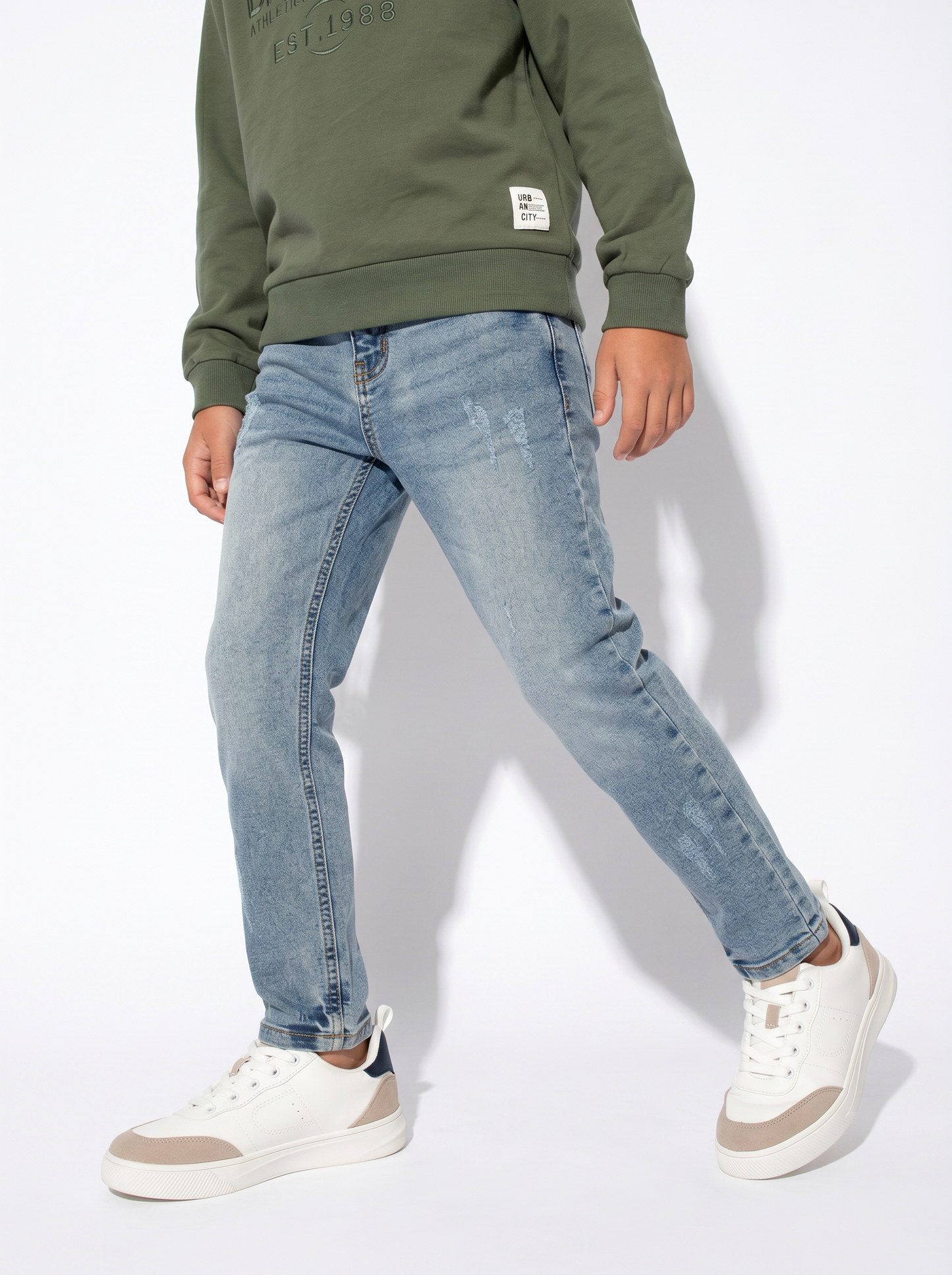 Jogging denim skinny con stile college - Denim chiaro