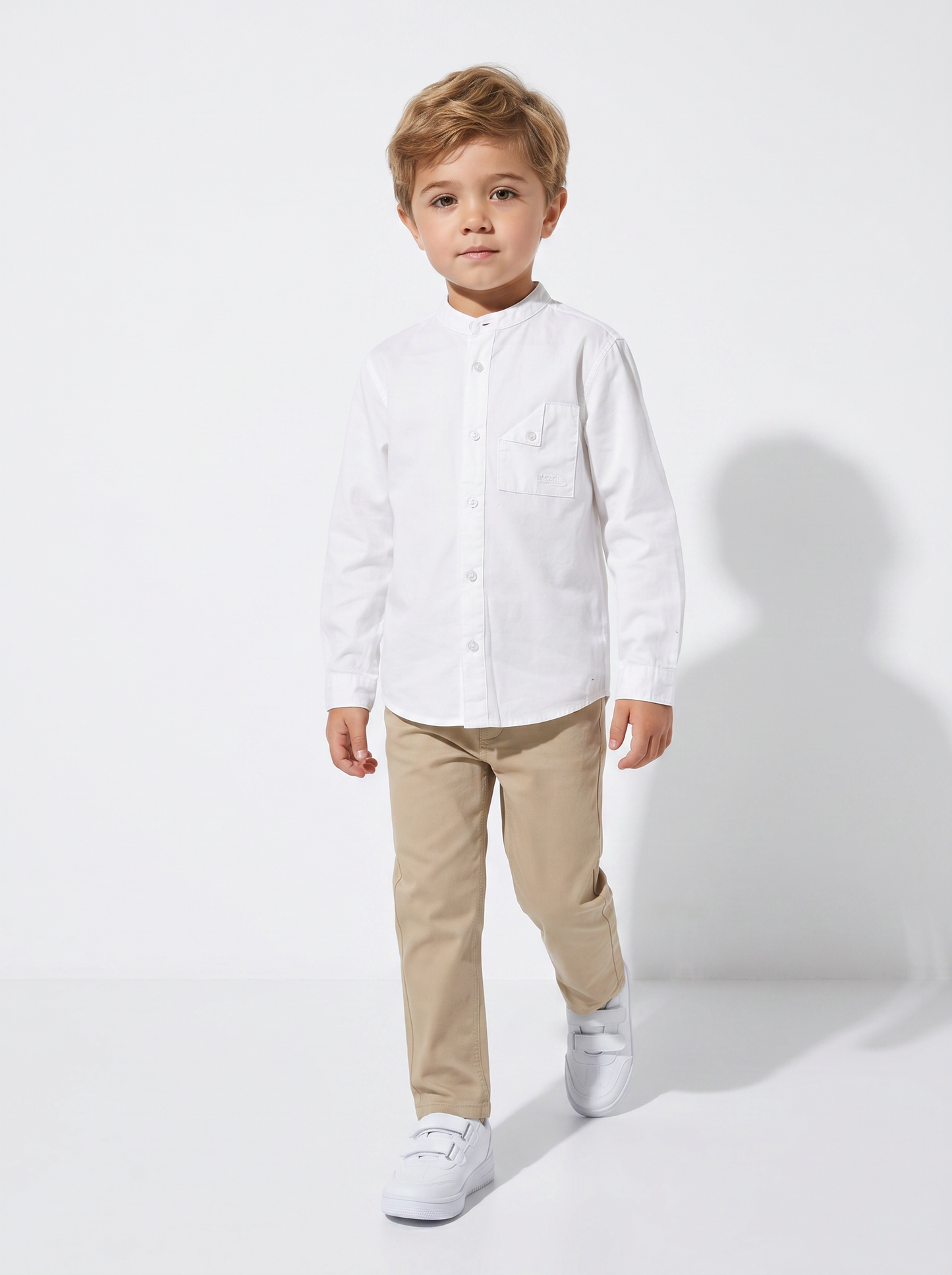 Camicia collo coreano maniche lunghe casual - Bianco latte